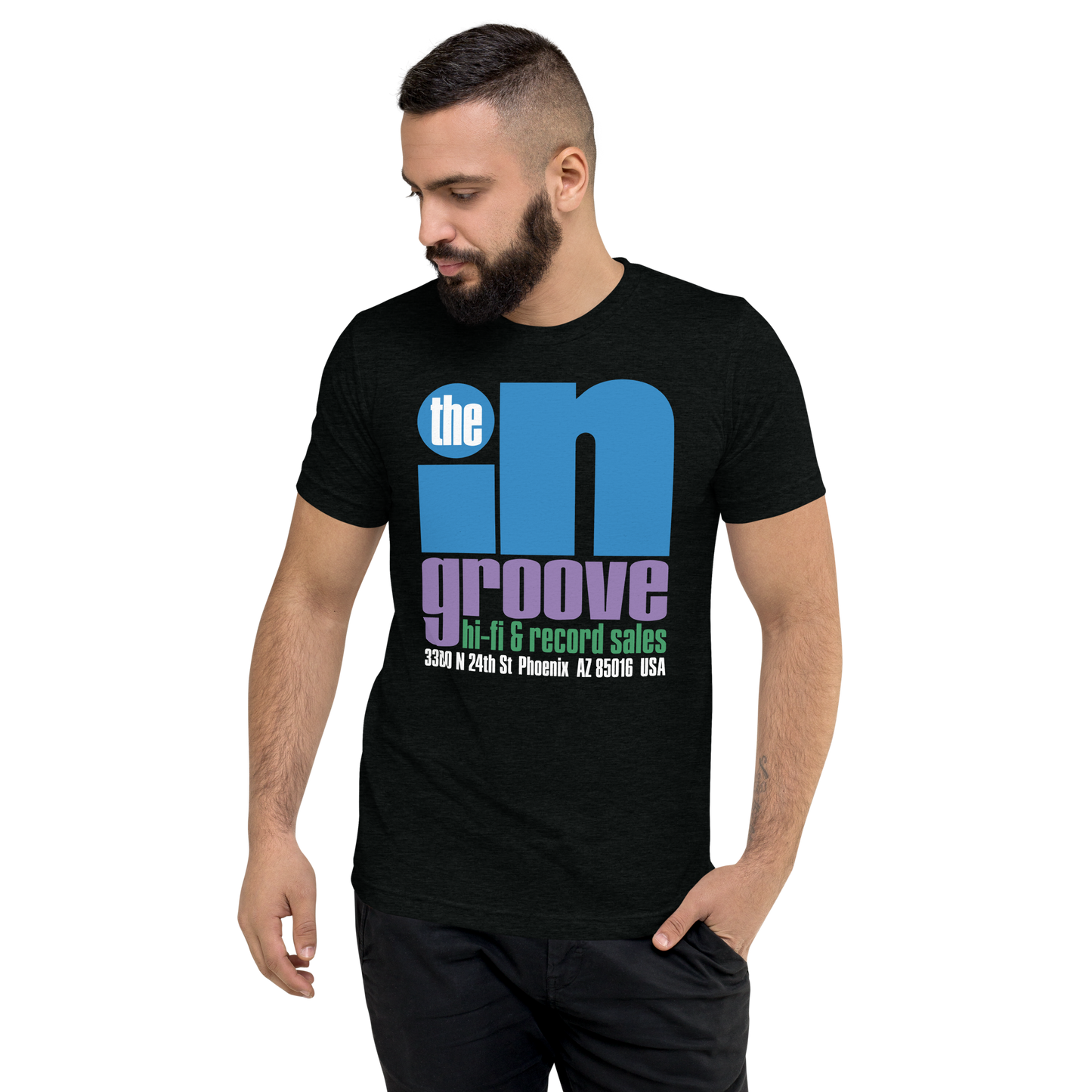 The 'In' Groove Record Store Solid Black Jazzy T-Shirt
